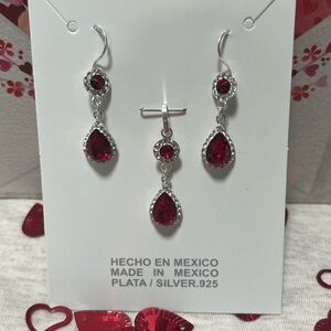 Sterling Silver Red Teardrop Earrings — Made in Mexico